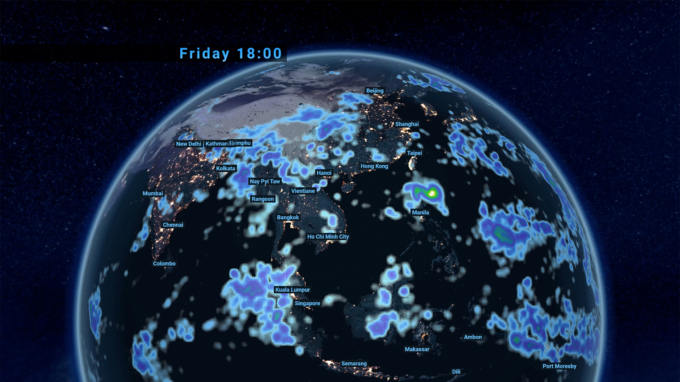 Chyron Weather's 3D Presenter Globe with a high-level view of the eastern hemisphere