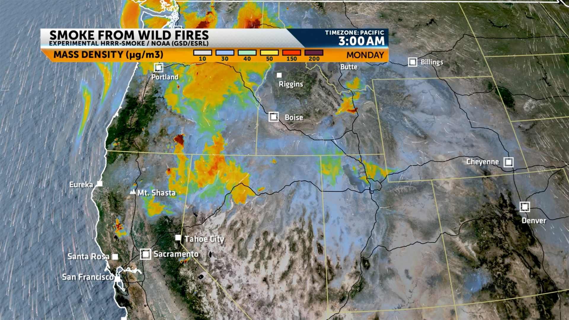 An example of a wild fire graphic powered by the National Weather Service