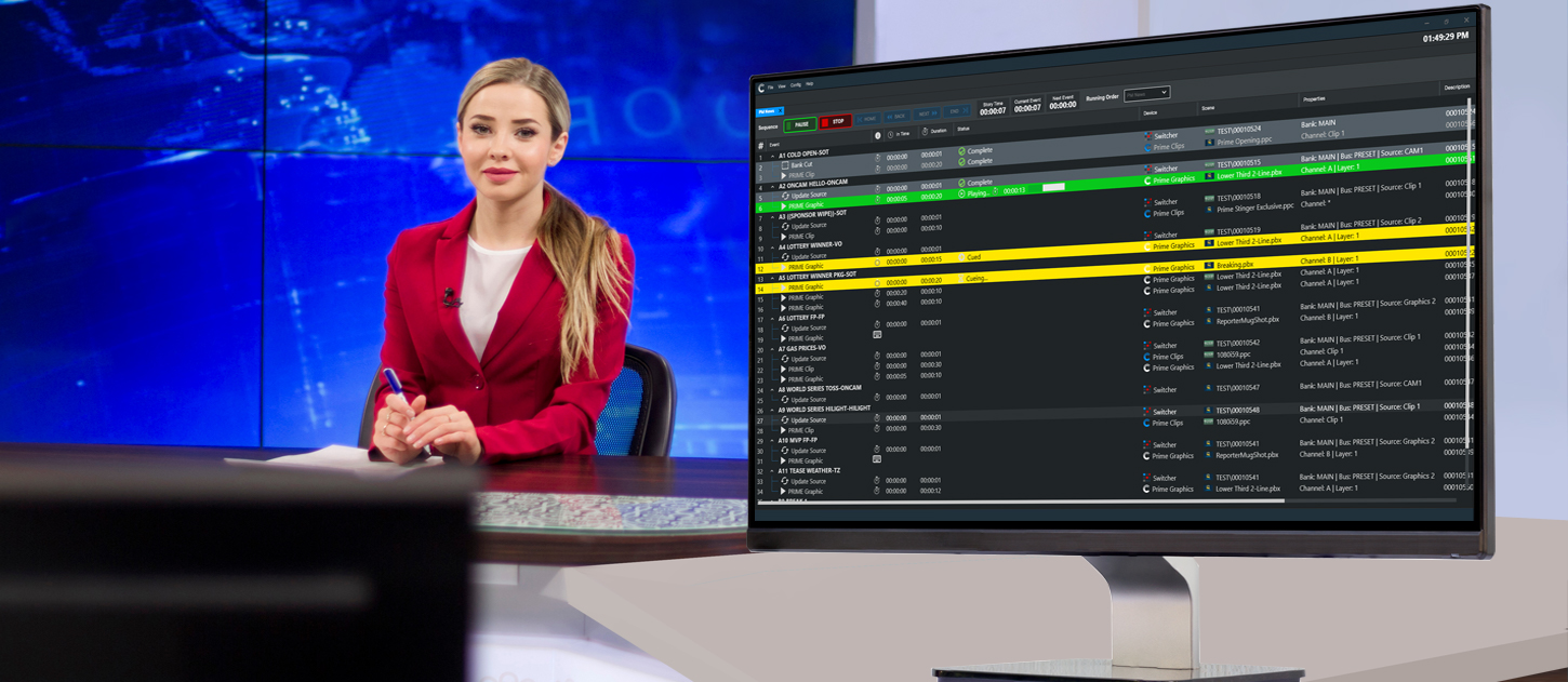PRIME Commander automating a news show in a MOS newsroom workflow