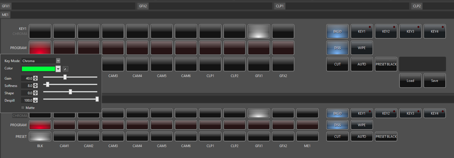 The chroma key settings in PRIME Switcher