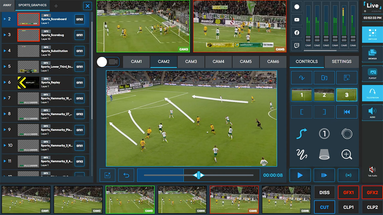 Creating a replay with telestration in the Chyron LIVE sports production interface